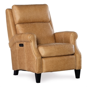 Bowery Hill Leather Power Recliner with Power Headrest in Brown