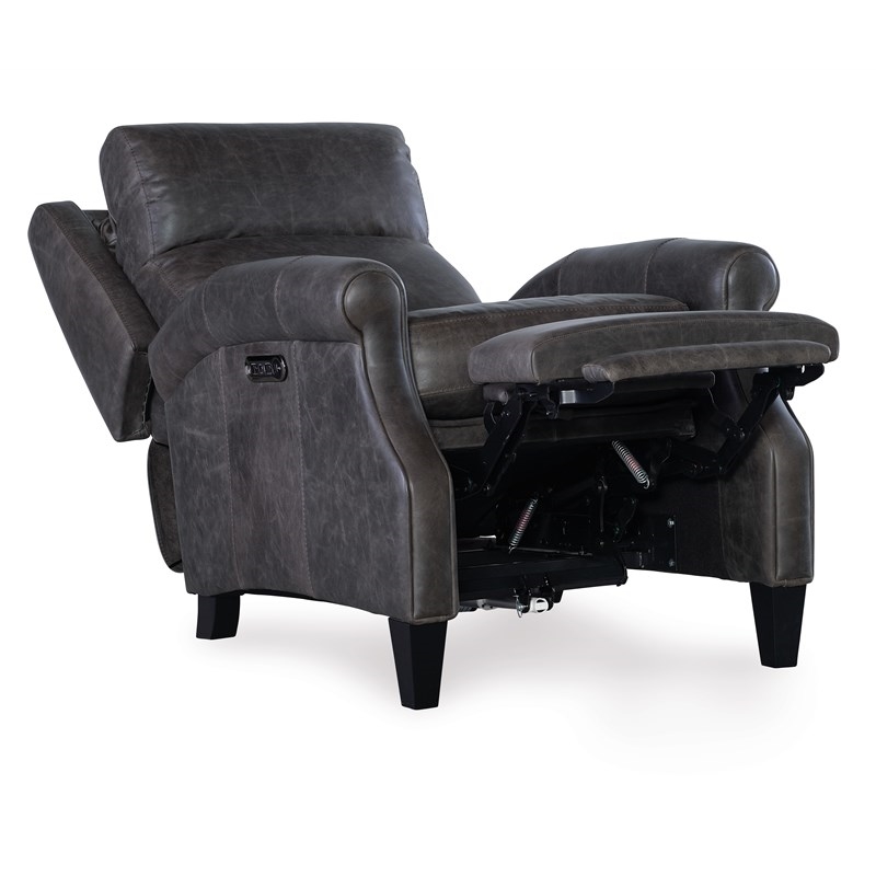 Bowery Hill Leather Power Recliner with Power Headrest in Gray