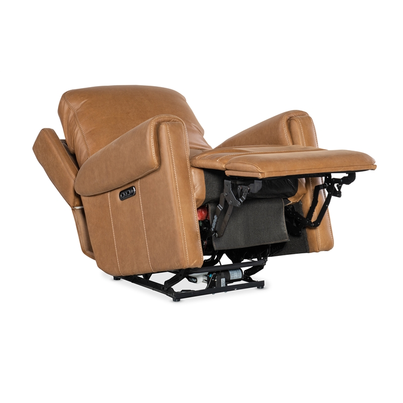 Bowery Hill Power Leather Recliner with Power Headrest in Brown