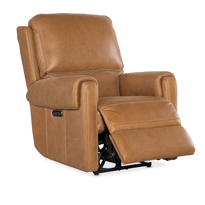 Bowery Hill Power Leather Recliner with Power Headrest in Brown