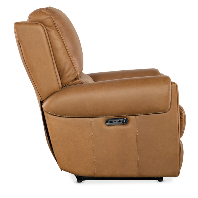 Bowery Hill Power Leather Recliner with Power Headrest in Brown
