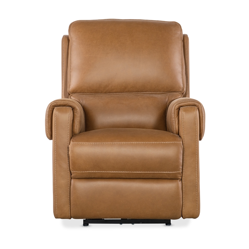 Bowery Hill Power Leather Recliner with Power Headrest in Brown