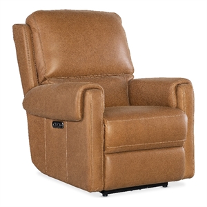 Bowery Hill Power Leather Recliner with Power Headrest in Brown