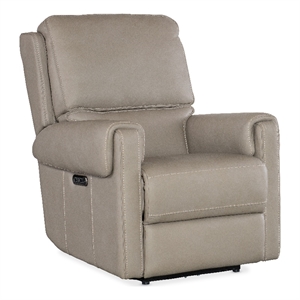 Bowery Hill Power Leather Recliner with Power Headrest in Gray