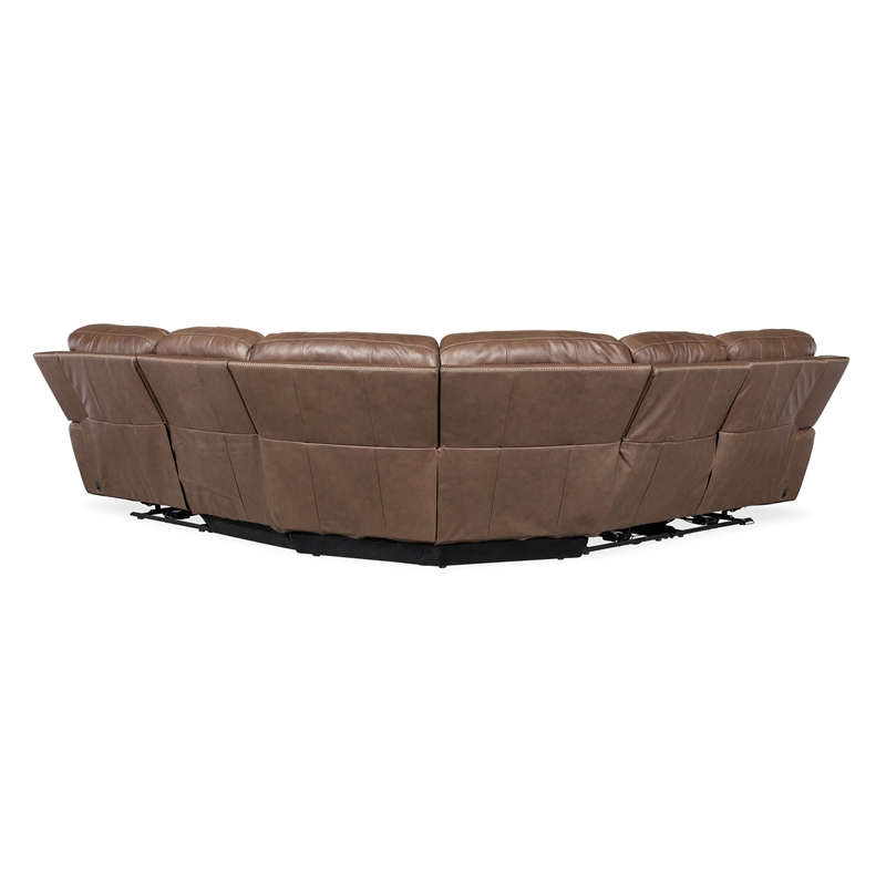 Bowery Hill 5-Piece Leather Sectional with Power Headrests in Brown