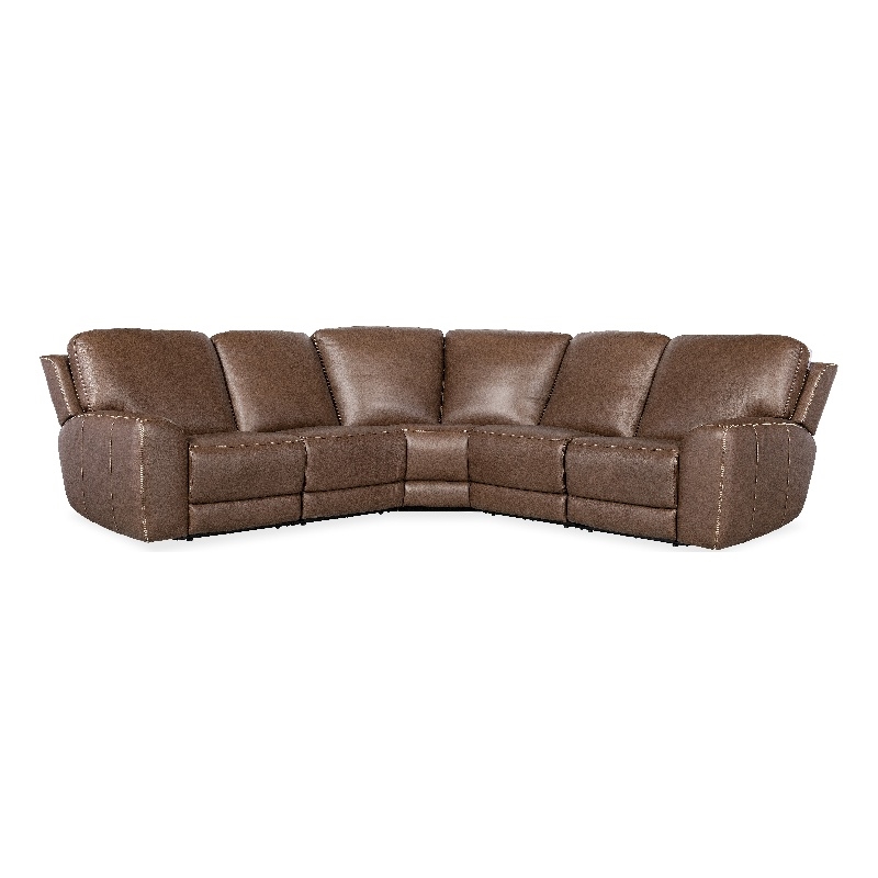 Bowery Hill 5-Piece Leather Sectional with Power Headrests in Brown