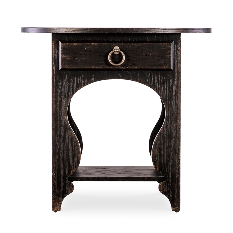 Bowery Hill Modern / Contemporary One-Drawer Oval Wood Nightstand in Black