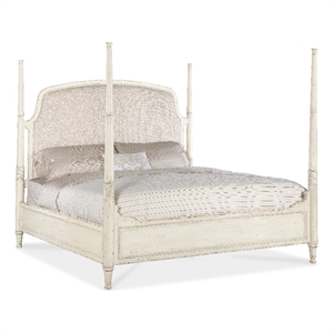 Bowery Hill Contemporary King Fabric Upholstered Poster Bed in Beige
