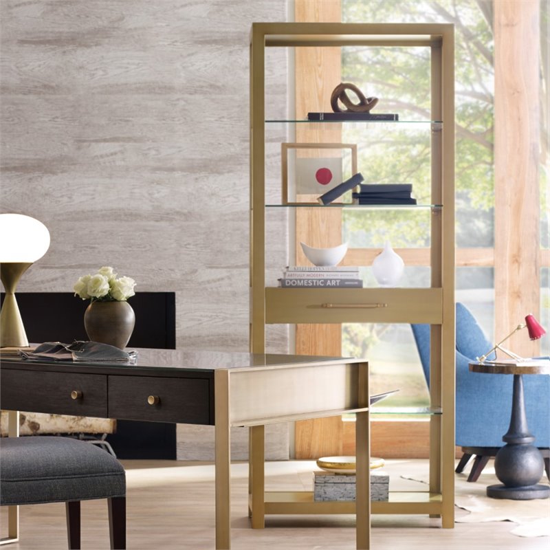 Bowery Hill Contemporary 5 Shelf Bunching Bookcase in Brushed Brass