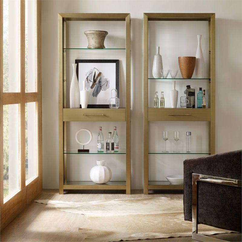 Bowery Hill Contemporary 5 Shelf Bunching Bookcase in Brushed Brass