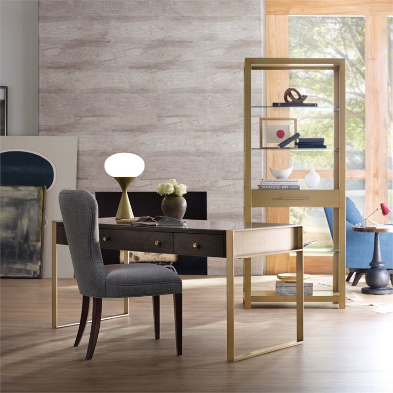 Bowery Hill Contemporary 5 Shelf Bunching Bookcase in Brushed Brass