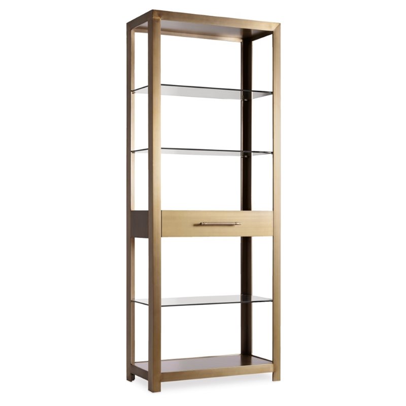 Bowery Hill Contemporary 5 Shelf Bunching Bookcase in Brushed Brass