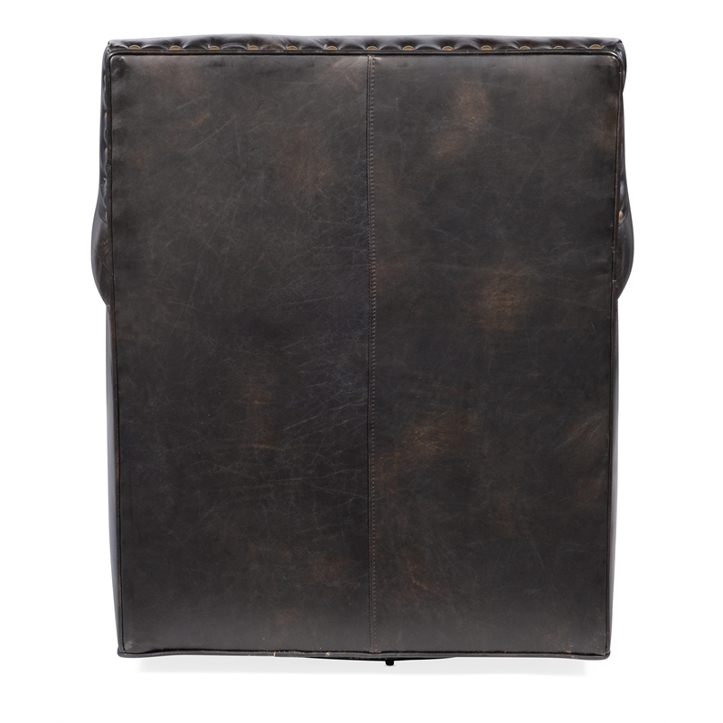 Bowery Hill Swivel Club Chair in Dark Brown Leather with Nailheads