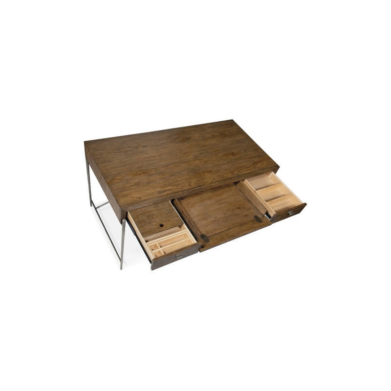 Bowery Hill Contemporary Veneers and Metal Writing Desk in Brown/White