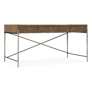 Bowery Hill Contemporary Veneers and Metal Writing Desk in Brown/White