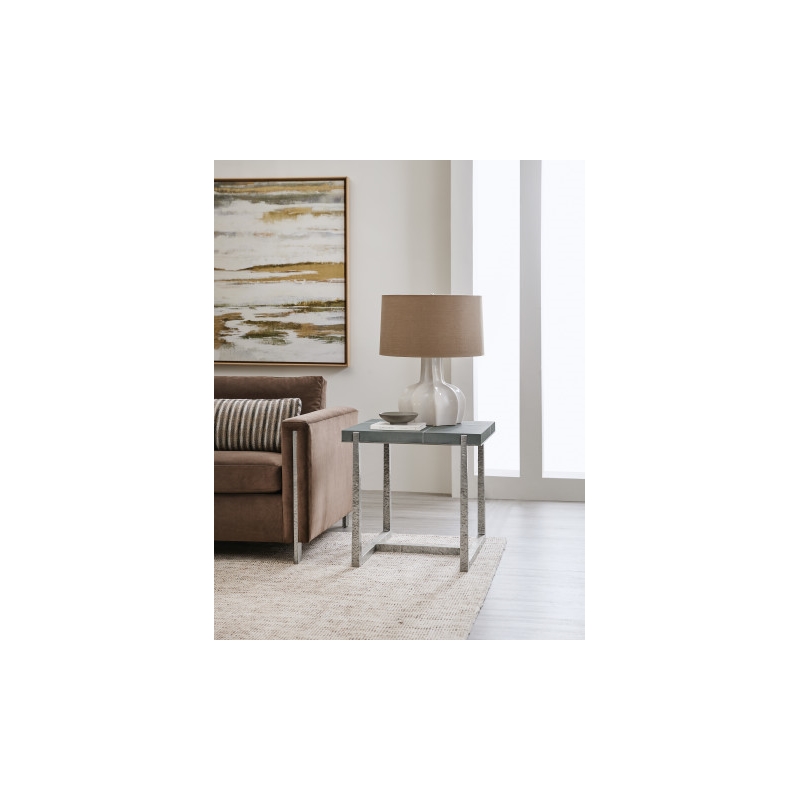 Bowery Hill Metal and Faux Shagreen Mixed Media End Table in Gray