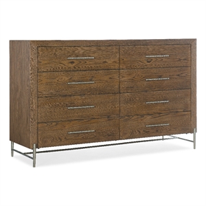 bowery hill eight-drawer veneers and metal dresser in brown/white