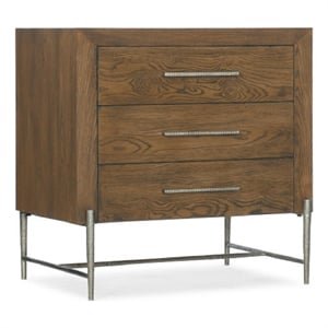 Bowery Hill Three-Drawer Veneers Metal Nightstand in Brown/White