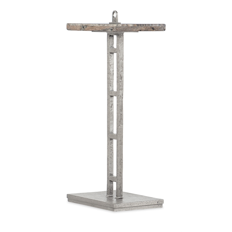 Bowery Hill Contemporary Metal and Stone Accent Table in Silver Finish
