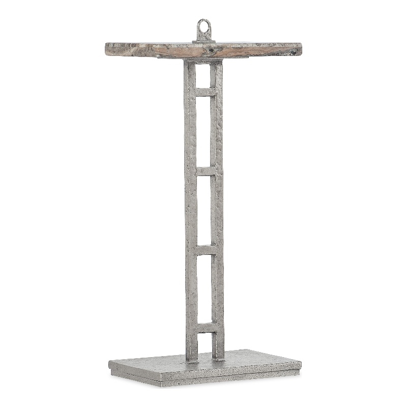 Bowery Hill Contemporary Metal and Stone Accent Table in Silver Finish