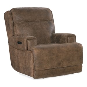 Bowery Hill Leather Power Recliner with Power Headrest in Brown