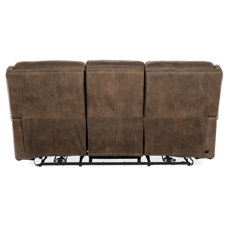 Bowery Hill Contemporary Leather Power Sofa with Power Headrest in Brown