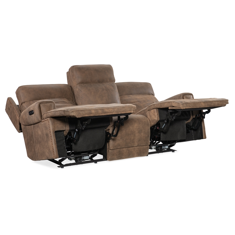 Bowery Hill Contemporary Leather Power Sofa with Power Headrest in Brown