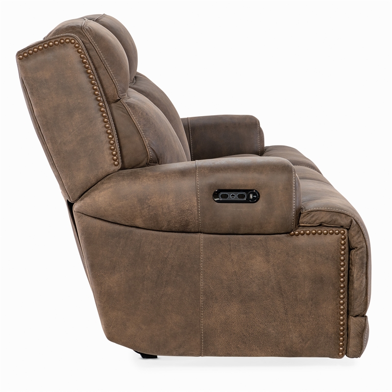 Bowery Hill Contemporary Leather Power Sofa with Power Headrest in Brown