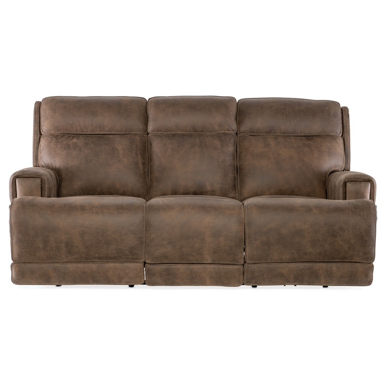 Bowery Hill Contemporary Leather Power Sofa with Power Headrest in Brown