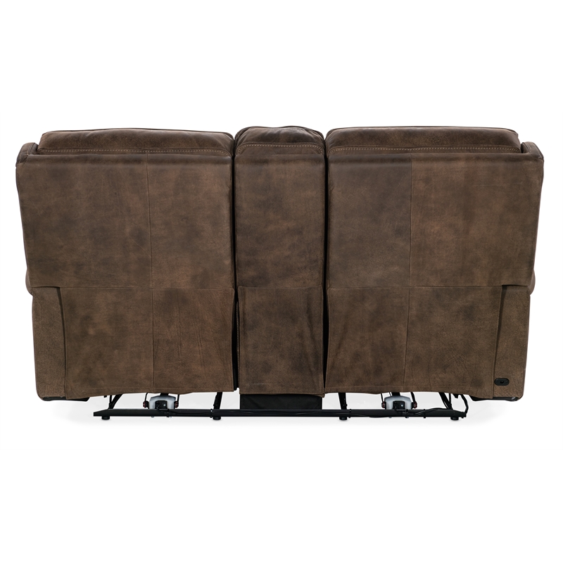 Bowery Hill Leather Power Loveseat with Power Headrest in Brown