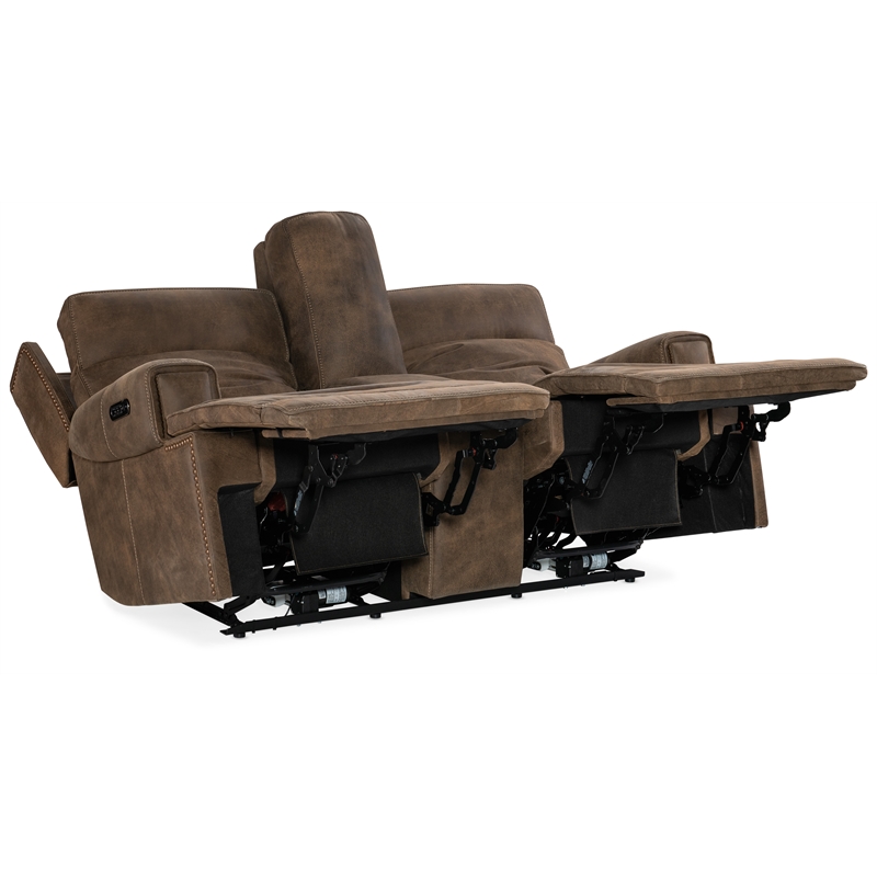 Bowery Hill Leather Power Loveseat with Power Headrest in Brown