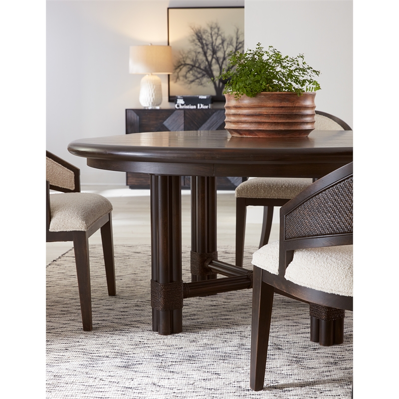 Bowery Hill Contemporary Round Wood Dining Table with 20in leaf in Black