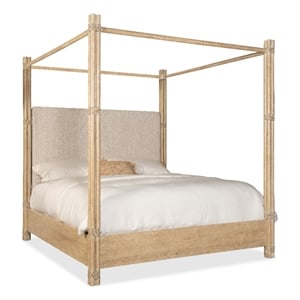 Bowery Hill Contemporary King Fabric Upholstered Poster Bed in Beige