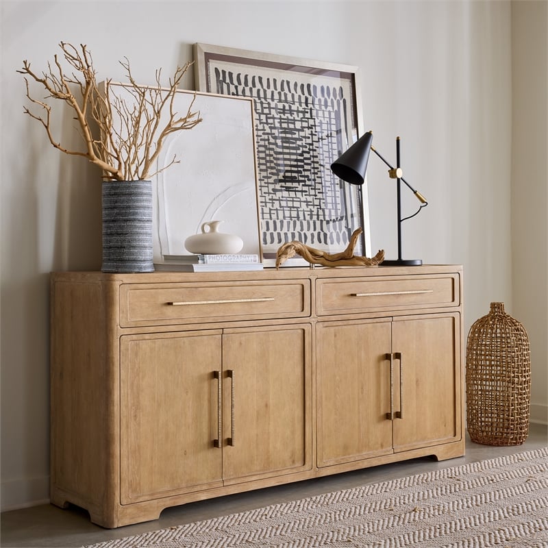 Bowery Hill Modern / Contemporary Buffet in Beige with Stone Inlay