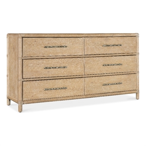 bowery hill modern / contemporary wood rattan dresser in beige
