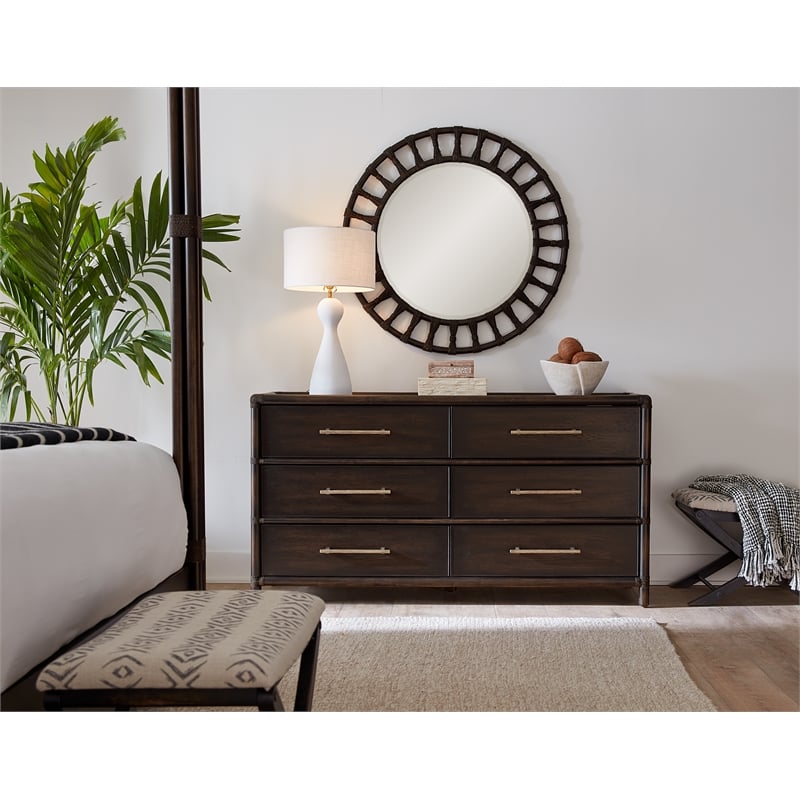 Bowery Hill Modern / Contemporary Wood Rattan Dresser in Black