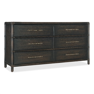 bowery hill modern / contemporary wood rattan dresser in black