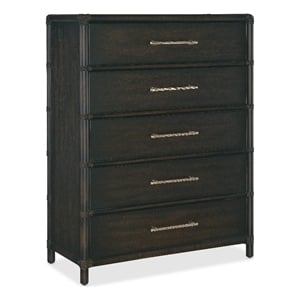 Bowery Hill Modern / Contemporary Wood Rattan Five-Drawer Chest in Black