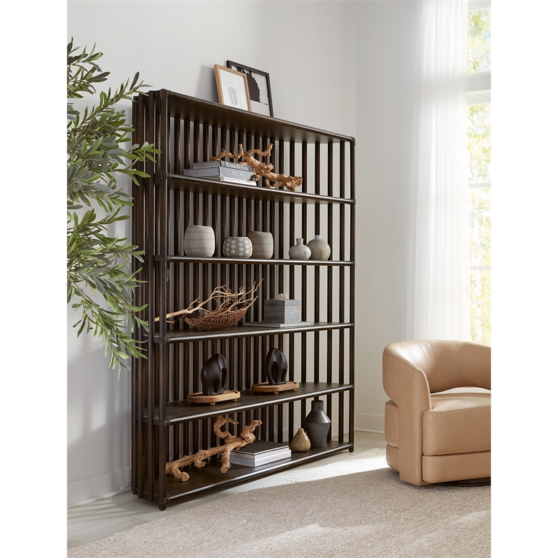 Bowery Hill Modern / Contemporary Slatted Wood Framed Bookcase in Black