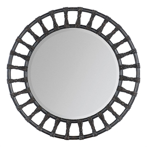 Bowery Hill Contemporary Wood Rattan Accent Mirror in Black Sand Finish