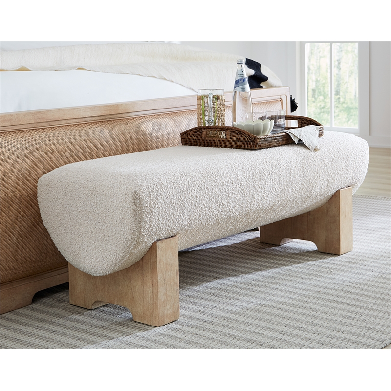 Bowery Hill Fabric Upholstered Bed Bench in Dune Beige Finish