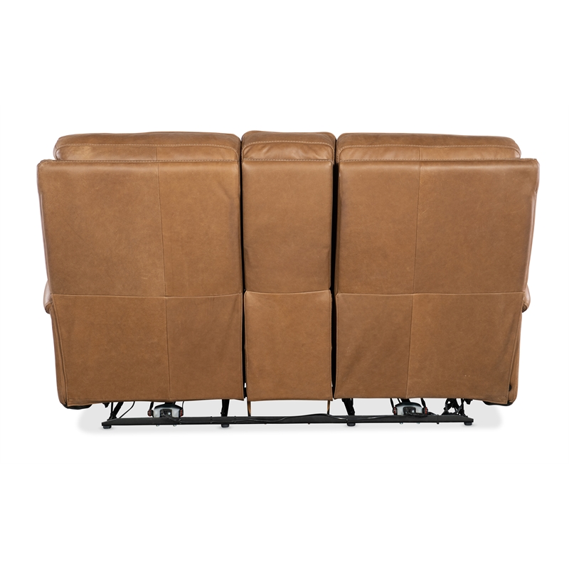 Bowery Hill Power Transitional Leather Console Loveseat in Brown