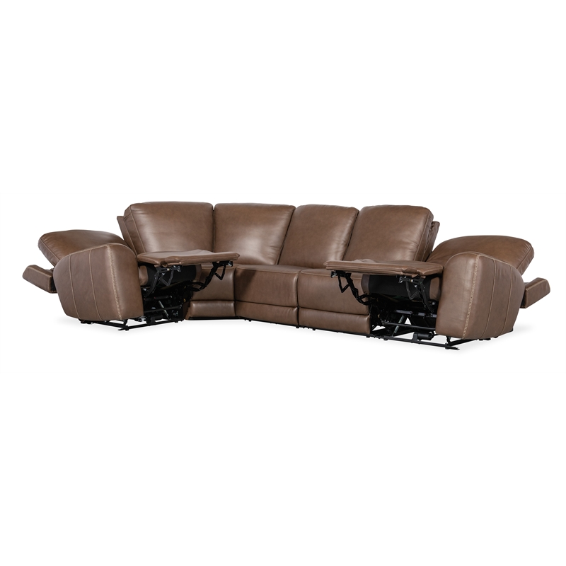 Bowery Hill Contemporary 5-Piece Transitional Leather Sectional in Brown