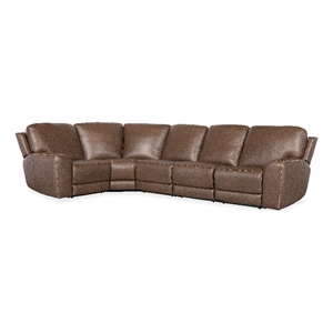 Bowery Hill Contemporary 5-Piece Transitional Leather Sectional in Brown