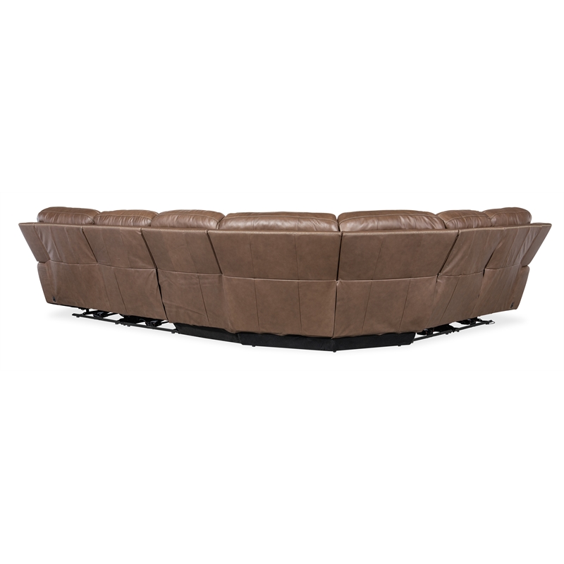 Bowery Hill 6-Piece Leather Sectional with Power Headrests in Brown