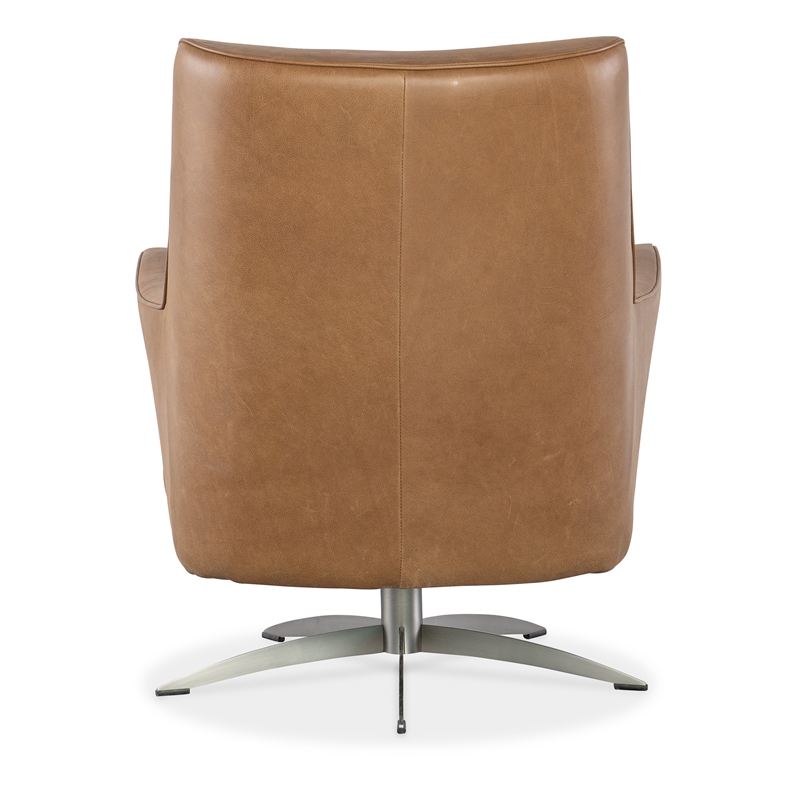 Bowery Hill Contemporary Leather/Metal Swivel Chair in Brown