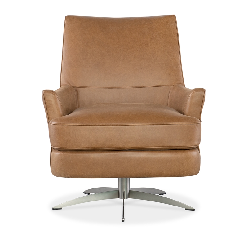 Bowery Hill Contemporary Leather/Metal Swivel Chair in Brown