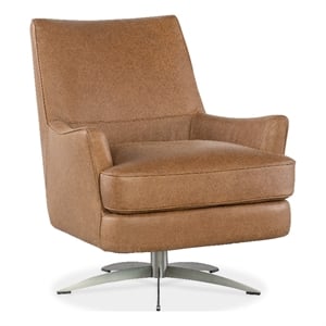 Bowery Hill Contemporary Leather/Metal Swivel Chair in Brown