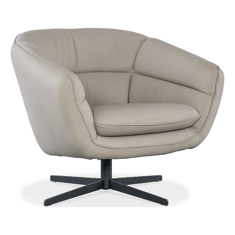 Bowery Hill Leather Upholstered Swivel Accent Chair in Beige