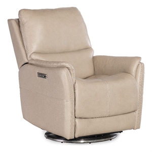 Bowery Hill Zero Gravity Leather Swivel with Power Headrest in Beige